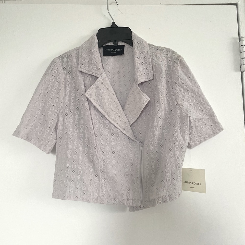 Cynthia Rowley Eyelet Short Sleeve Cropped Jacket NWT